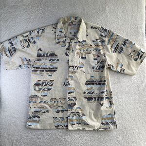 Vintage OP Ocean Pacific Hawaiian Shirt Mens Large Beige 90s Y2K Surf Beach